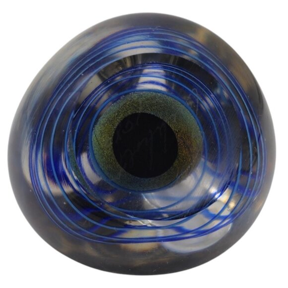 Robert Eickholt Signed 1989 Paperweight 3" Blue Chasm Swirl Vintage Art Glass - Picture 7 of 8